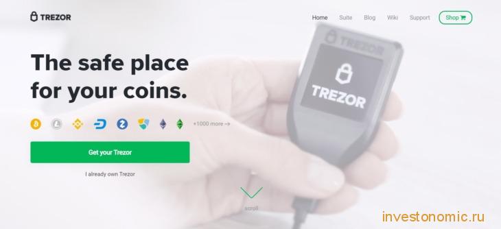 Главная страница сайта Trezor