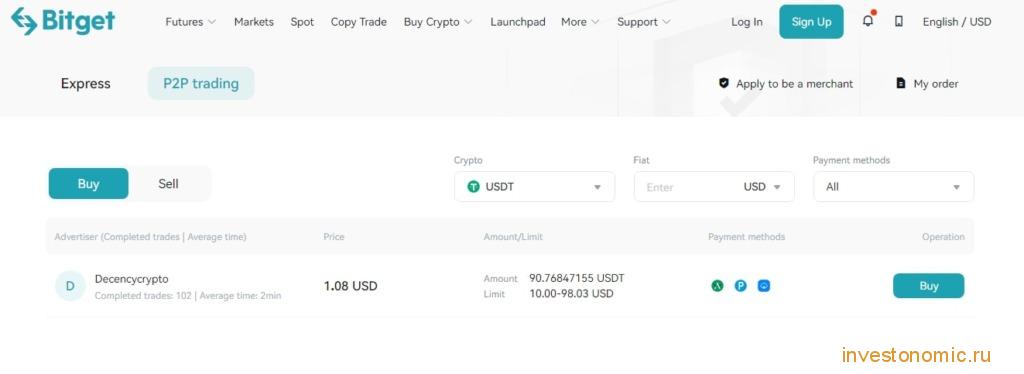 P2p площадка Bitget