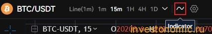 Расположение меню Indicator в терминале OKX