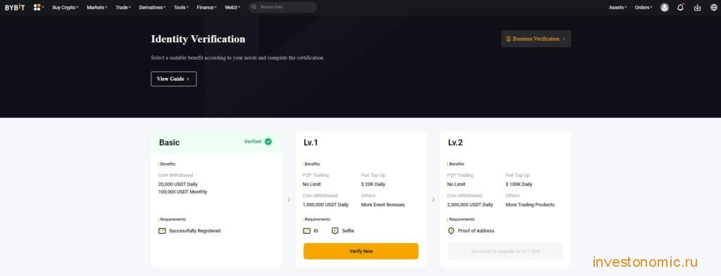 Меню Identity Verification